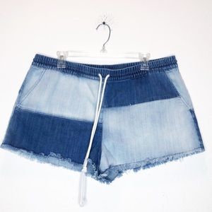 AERIE Patch Denim Jean Pull On Elastic High Shorts